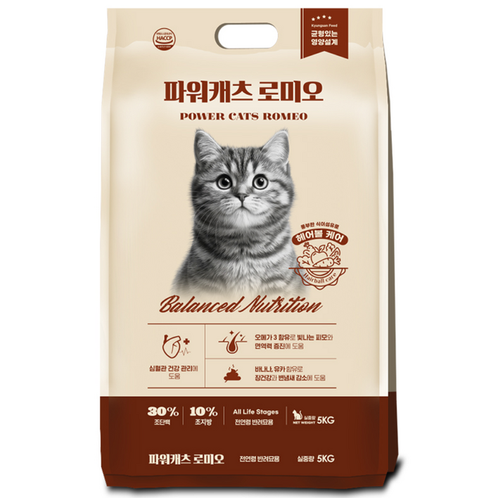 파워캐츠 로미오 전연령 고양이 길냥이 길고양이 대용량 사료, 1개, 5kg, 닭