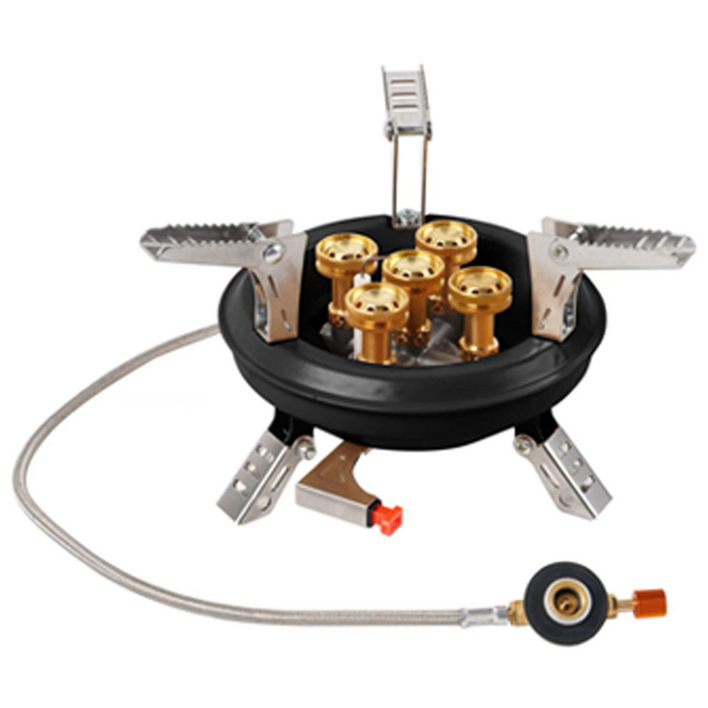 캠핑 버너 5구 스토브 5성 캠핑용 휴대용 고화력 강염 버너, 1개, 블랙