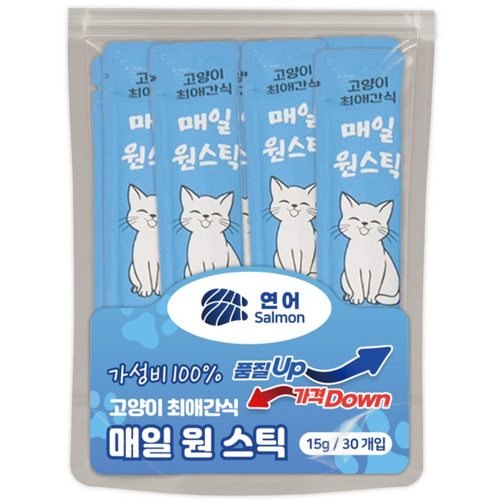 간식 대용량 츄르 추르 고양이 매일 원스틱 양많은 짜먹는 스틱 고양이간식 30스틱 90스틱 저렴한 가성비, 90개, 15g, 연어