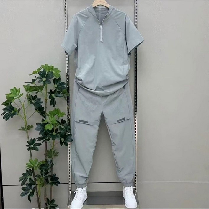 남성 츄리닝세트 여름 루즈핏 냉감 반팔티 조거팬츠 투피스 세트 트레이닝세트