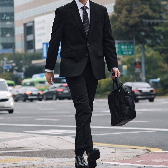 [에스티코] 남성 Tech-Poly 사방스판 에센셜 수트세트 클래식핏 블랙