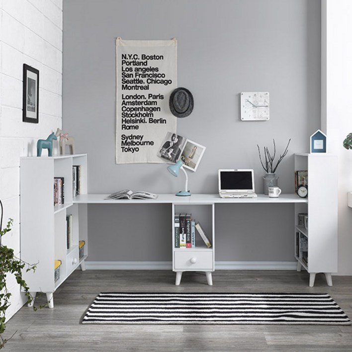 라움가구 치이즈 2R+4R 미니 H형 2인 책상세트 (착불)