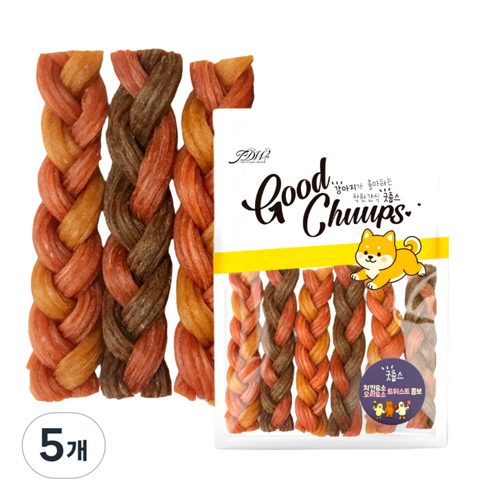 굿츕스 23 하드 트위스트 오래먹는 껌 강아지간식 개껌 강아지오래먹는간식, 소&오리+소&치킨콤보, 180g, 5개