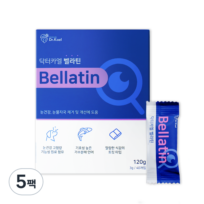 닥터카엘 벨라틴 강아지 영양제 고함량, 5개, 눈물개선눈건강, 40정