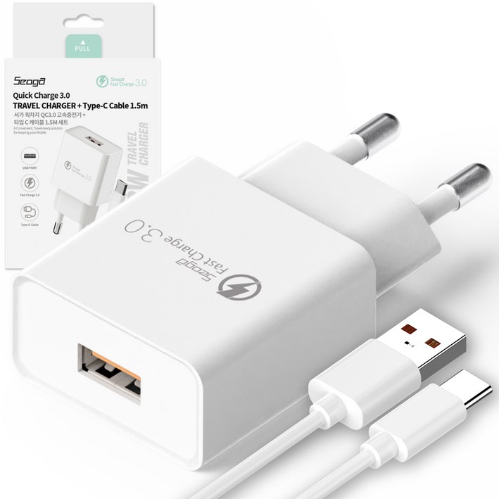 서가 퀵차지 QC3.0 18W USB 고속충전기  C타입 케이블 1.5m 세트