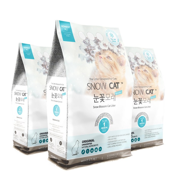스노우캣 응고형 눈꽃 고양이 모래 시즌2 무향, 6kg, 3개