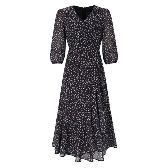 숲 여성용 플로럴 쉬폰 슬림핏 롱 원피스 SZ4OP35