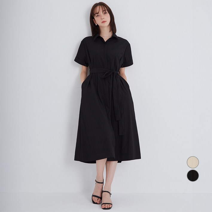 ELLE PARIS 여성용 벨티드 반팔 셔츠 원피스 ELLE PARIS 여성용 벨티드 반팔 셔츠 원피스