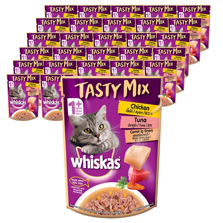 위스카스 고양이 테이스티믹스 닭고기 참치와당근 in 그레이비 습식사료, 닭, 70g, 28개