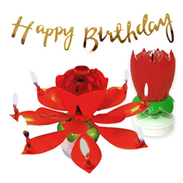 쁘띠마인 연꽃 생일초 2p + 생일 가랜드 세트, 레드(생일초), 랜덤발송(가랜드), 1세트