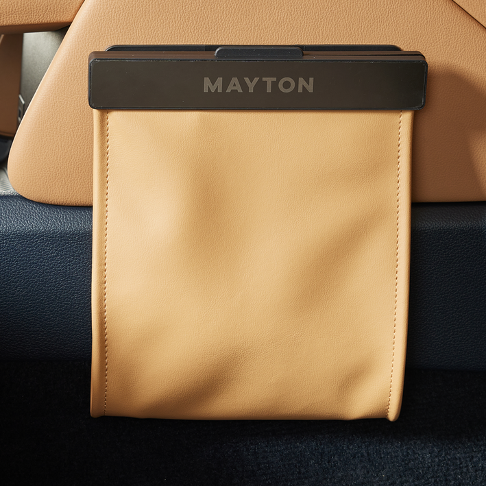 메이튼 2세대 차량용 앞좌석용 가죽 LED 쓰레기통  거치대  리필봉투 30p 세트, 새들브라운, 1세트