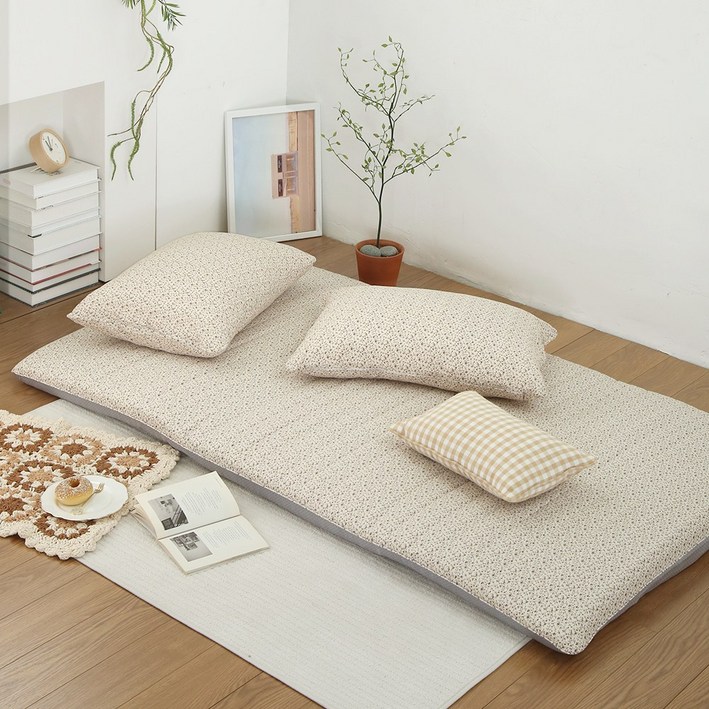 세레나 요커버 부드럽고 먼지없는 워싱 세미마이크로 플라워 베이지 S D Q 측면지퍼