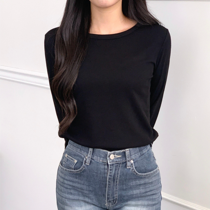 풀루스 여성용 보트넥 부드러운 데일리 골지 긴팔 티셔츠