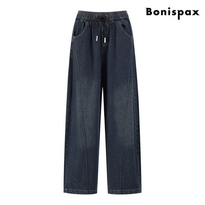 와이드 허리 밴딩 끈 데님 팬츠 (XP3TA003L0) 765629