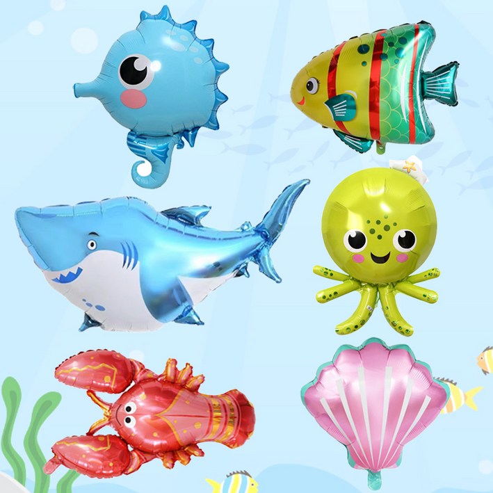 파티앤온 바다 동물 상어 물고기 풍선 6종세트, 바다 돌물 6종 X 3개