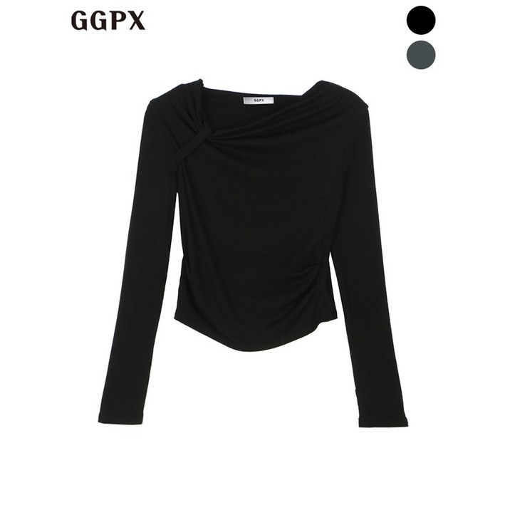 GGPX 언밸런스넥 셔링 숏 티셔츠  GO9TS002F