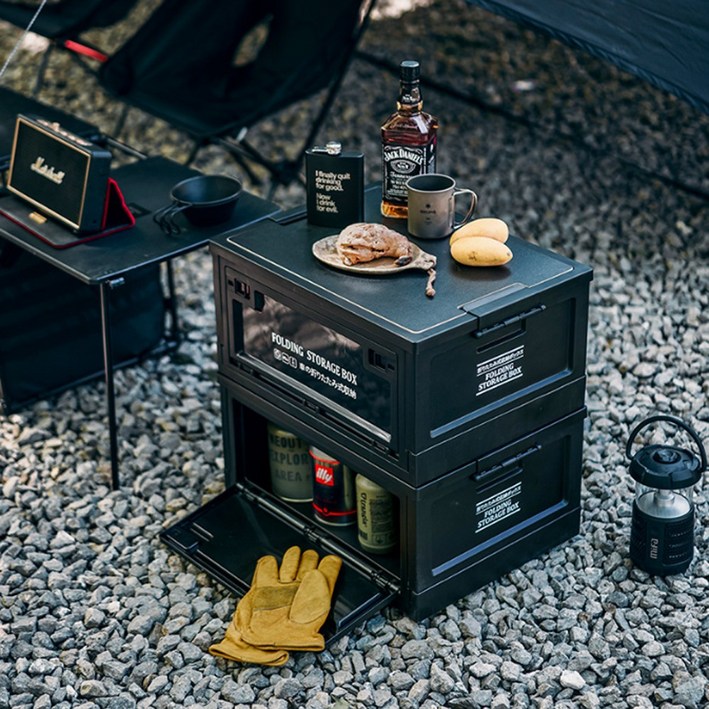 캠핑 폴딩 박스 사이드오픈 수납 정리함 접이식 테이블 상판 블랙 30L 45L 50L, 선택, 1개
