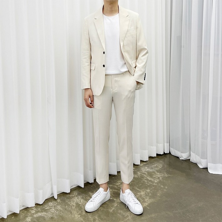 아도르클래식 모던 린넨 스판 캐주얼 빅사이즈 통기성 정장세트