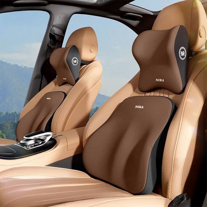 모토핏 차량용 목쿠션 허리쿠션 set, 1개, 목쿠션+허리쿠션 브라운