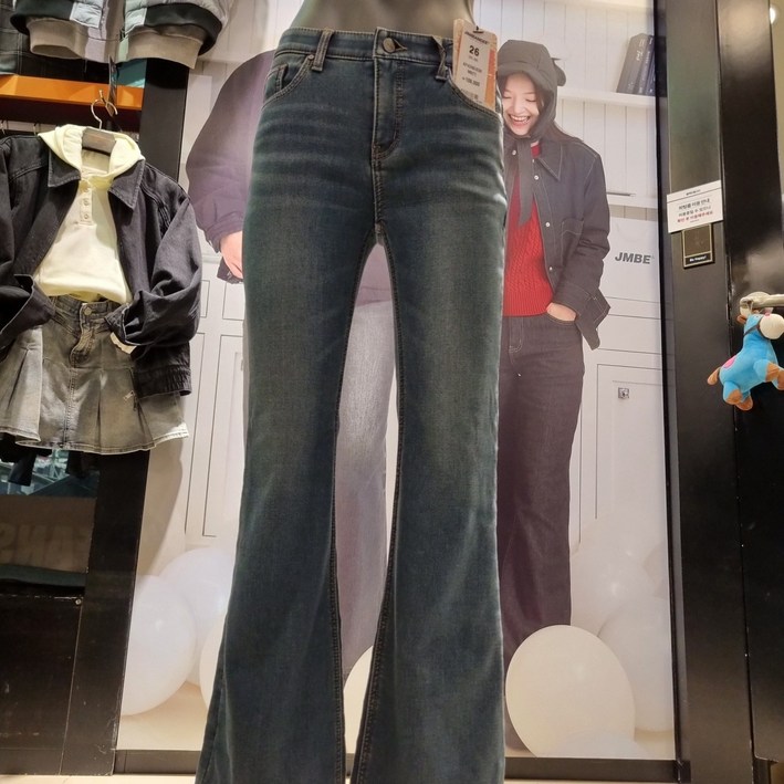 잠뱅이 여성겨울 부드럽고 따뜻한 양털 히든밴딩  세련된중청워싱 여성스러운 부츠컷기모청바지 PDNE856