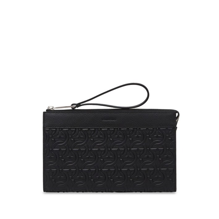 페라가모 엠보스드 로고 가죽 클러치