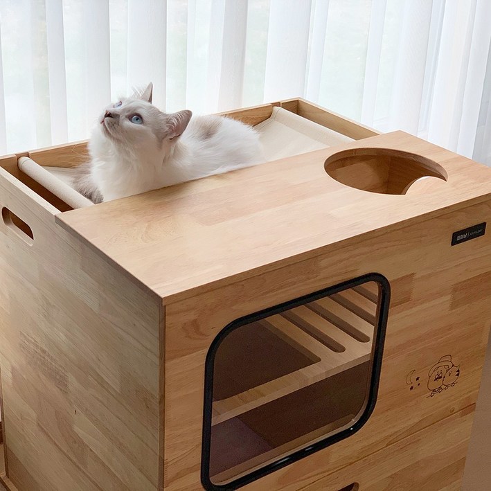 파파냥 고양이 사막화방지 원목 하우스 겸용 고급형 대형 화장실, 1개