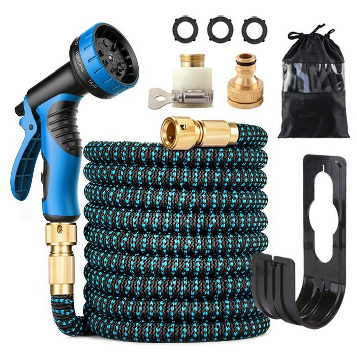 레덴트 세차 베란다 욕실 정원용 꼬임방지 꼬이지않는 물호스 7.5m, 10m, 30m + 고압 멀티노즐분사기, 1. 블루 7.5m, 1개