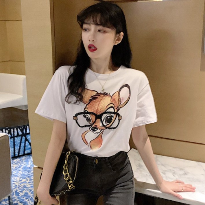 나나스윗 밤비 여성 오버 빅 사이즈 여름 반팔 티셔츠