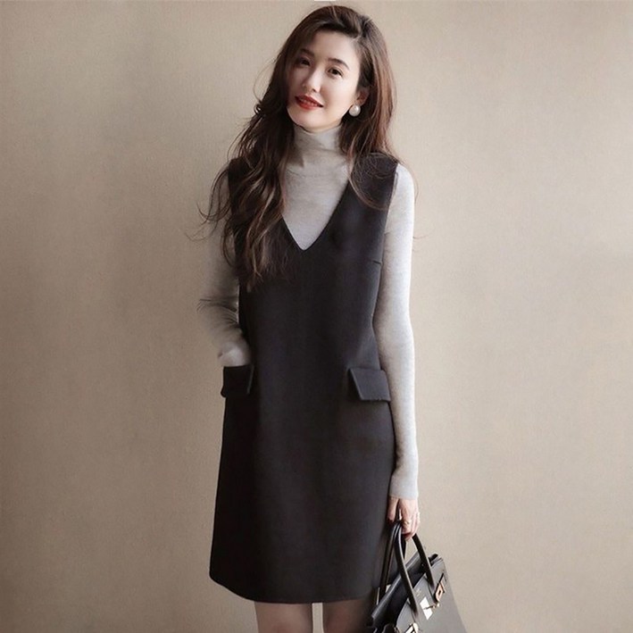ROYALBELLE 여성 하프기장 날씬한 모직 나시 원피스 포켓 집업 간절기 오픽스룩 민소매 세련한 원피스 U090304 ROYALBELLE 여성 하프기장 날씬한 모직 나시 원피스 포켓 집업 간절기 오픽스룩 민소매 세련한 원피스 U090304