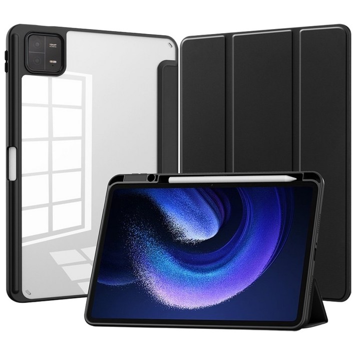 레드미 패드 SE 11 호환 케이스 투명 마카롱, 블랙, 1개