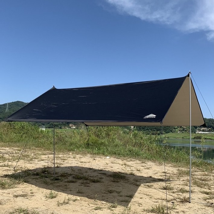 감성 차박 어닝 미니 타프 캠핑 그늘막 피크닉 카크닉 렉타 헥사 아이보리 블랙, 블랙폴대세트