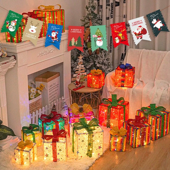 21세기트랜드 미라클 4종 세트 선물 상자 조명 장식 크리스마스 가랜드, 혼합, 1세트