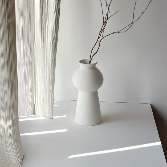 볼륨 넥 포인트 도자기 화병 세라믹 꽃병