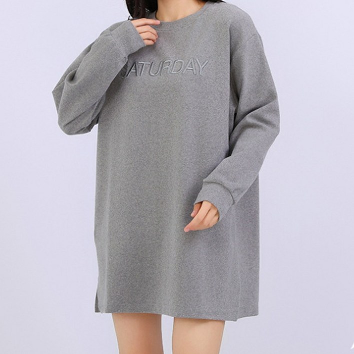 포텐만발 여성 라운드 긴팔 티셔츠  롱티 기모티 무지 맨투맨 오버핏 빅사이즈 데일리 옆트임 플러스사이즈