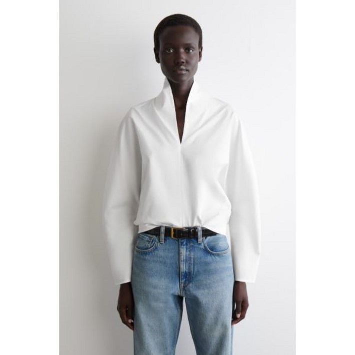 COS 코스 1303192001 드레이프 칼라 코튼 블라우스 - 화이트 214056