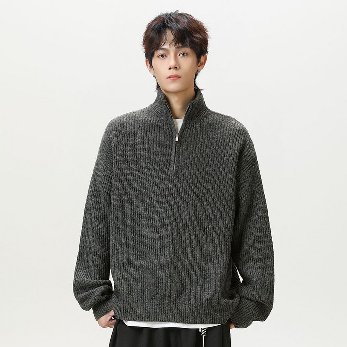 코디코치 휴이트 하프집업 골지 니트 도톰 포근 루즈핏 내추럴 드롭숄더 캐주얼 스웨터