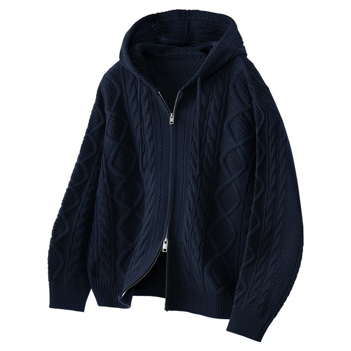 팀스핏 남성용 오버핏 2WAY 아란 꽈배기 니트 후드집업 5Color