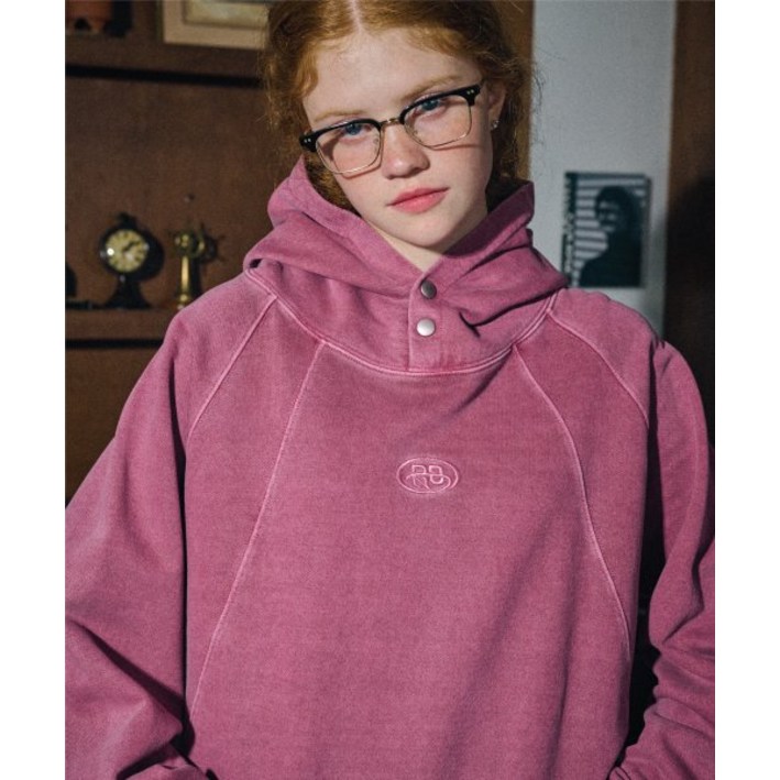 꼼파뇨 CP 피그먼트 스냅 후드티 더스티핑크