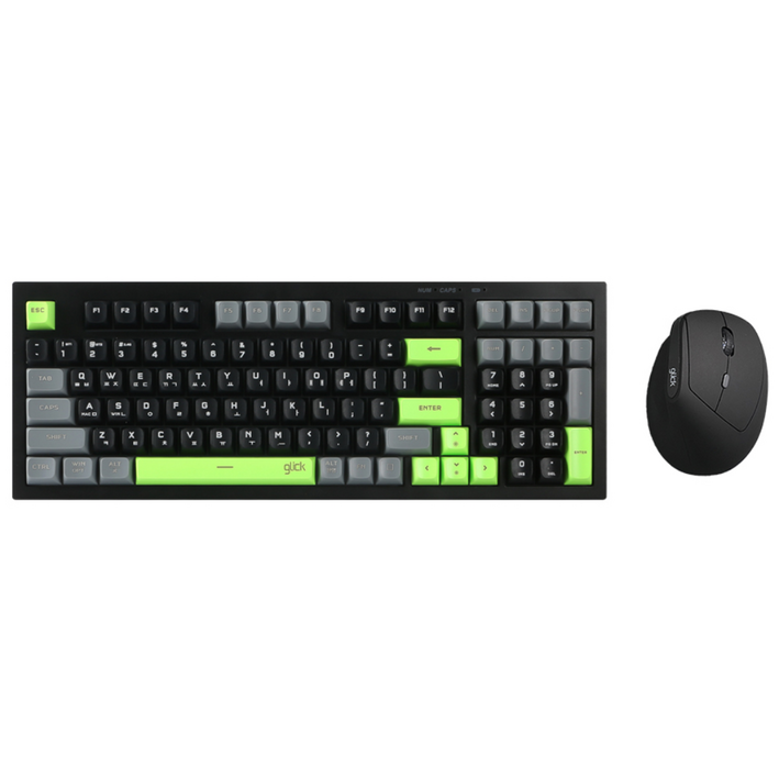 지클릭커 오피스프로 사일런스 무소음 무선 블루투스 98키 키보드 버티컬 마우스 세트, 포커그린, WMK600 98키, 일반형