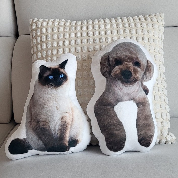 엠굿즈 포토쿠션 주문제작 반려동물 우리 둘 쿠션 나만의 쿠션