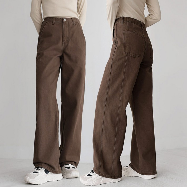 앤드스타일 여성용 숏기본롱 기장 딱맞진 No8 트윌코튼 절개 인밴딩 와이드 팬츠 264397