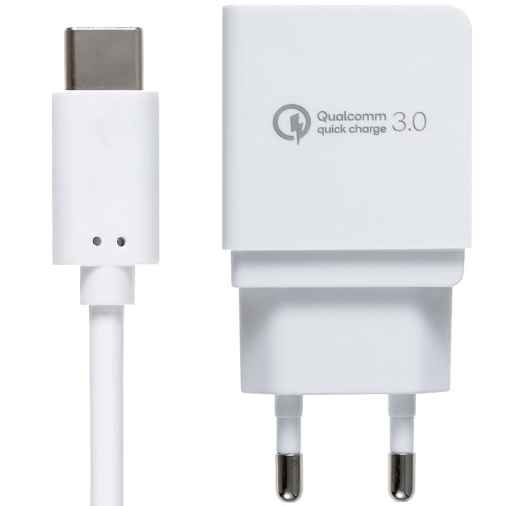 홈플래닛 퀄컴 공식인증 QC3.0 18W고속충전기 타입C케이블 1.2m 세트, 화이트