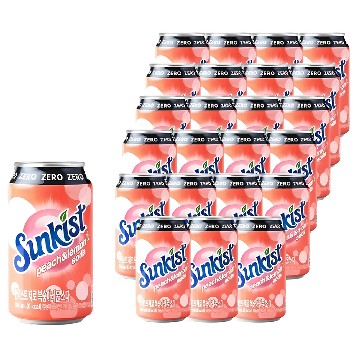 썬키스트 제로 복숭아레몬 소다, 355ml, 24개