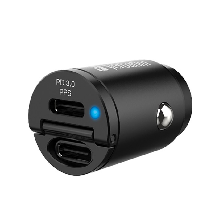 버바팀 C타입 30W PPS DGH 완전 매립 듀얼포트 초미니 고속 차량용 충전기, 66524, Black
