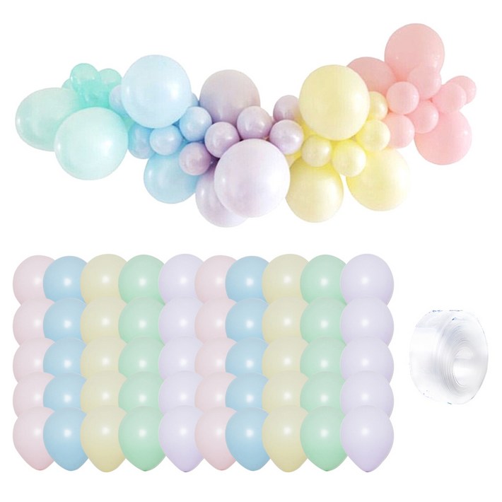 네오텍스 파티쇼 매트파스텔 마카롱 벌룬가랜드 30cm x 50p  13cm x 50p  연결테이프 5m