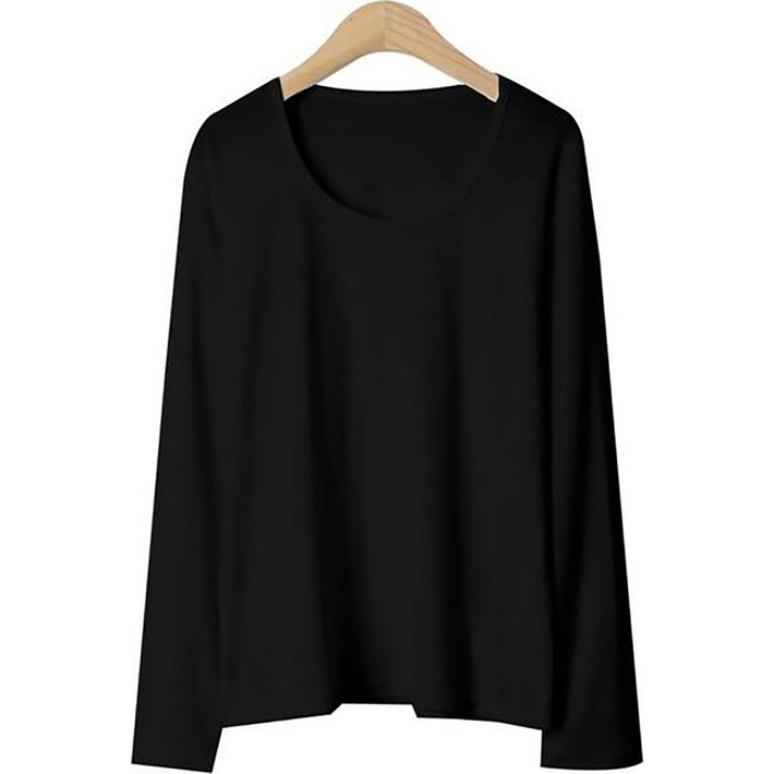 시크블랙 여성용 유우비 유넥 베이직 긴팔티 cpt13177k37