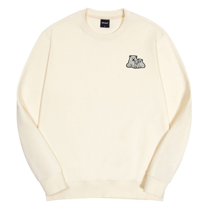 옥스타 남녀공용 폴라베어 패밀리 자수 특양면 맨투맨 5SSP012