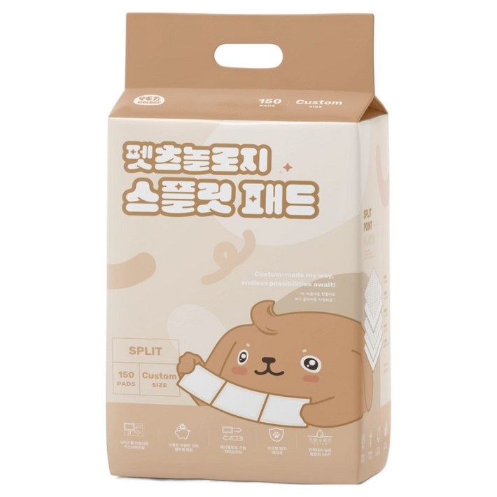 펫츠놀로지 강아지 사용한 부분만 교체하는 스플릿 배변패드, 150개입, 1개