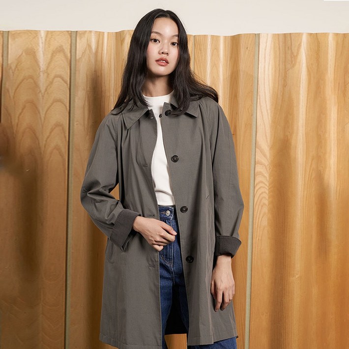 올리브데올리브 여성용 코듀로이 배색 트렌치 코트