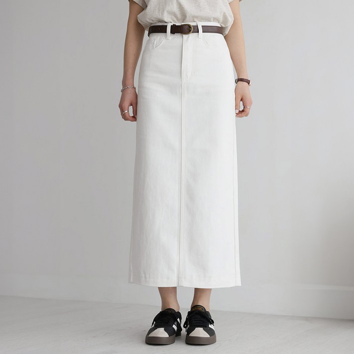 앤드스타일 여성용 2단기장 세미 H라인 뒷트임 코튼 스커트 264398